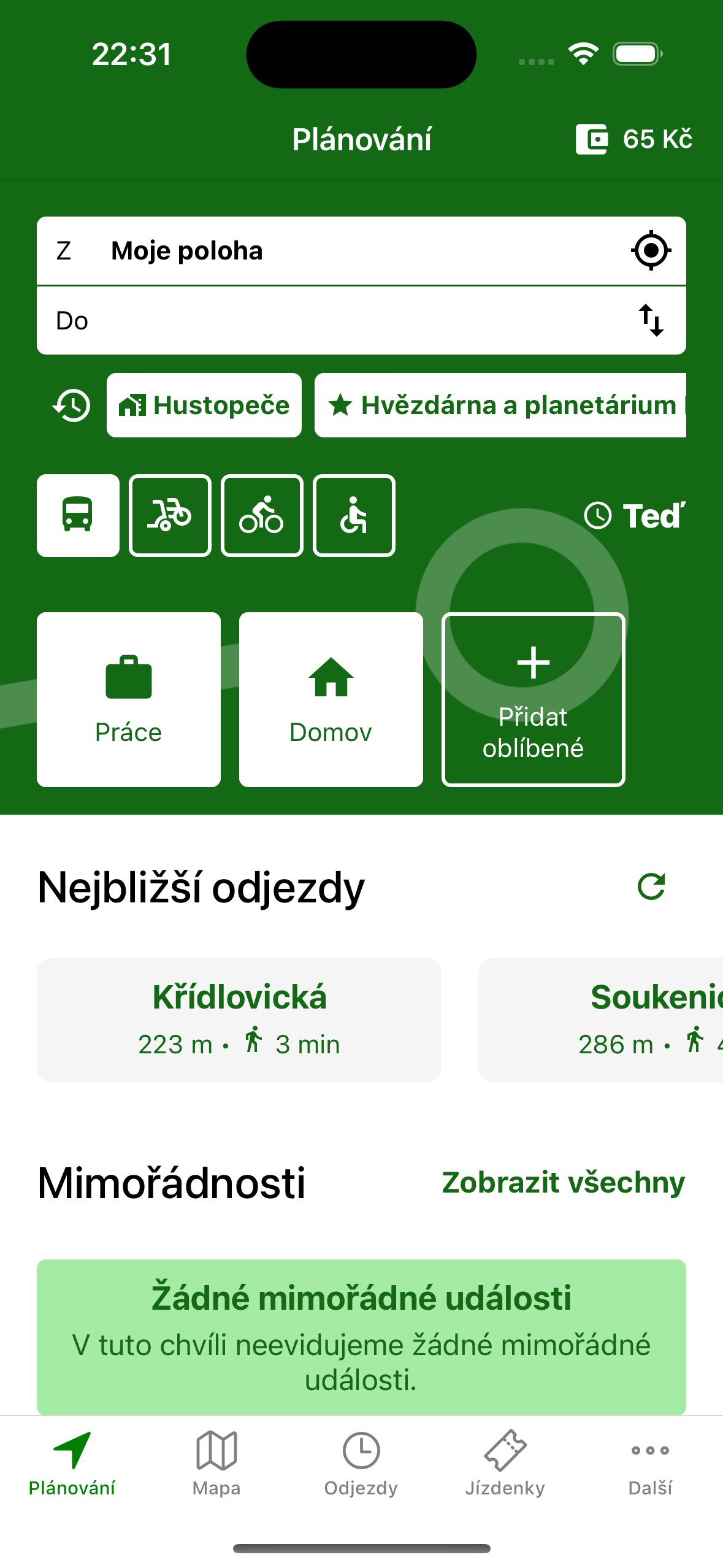 Screenshot z aplikace Rutio