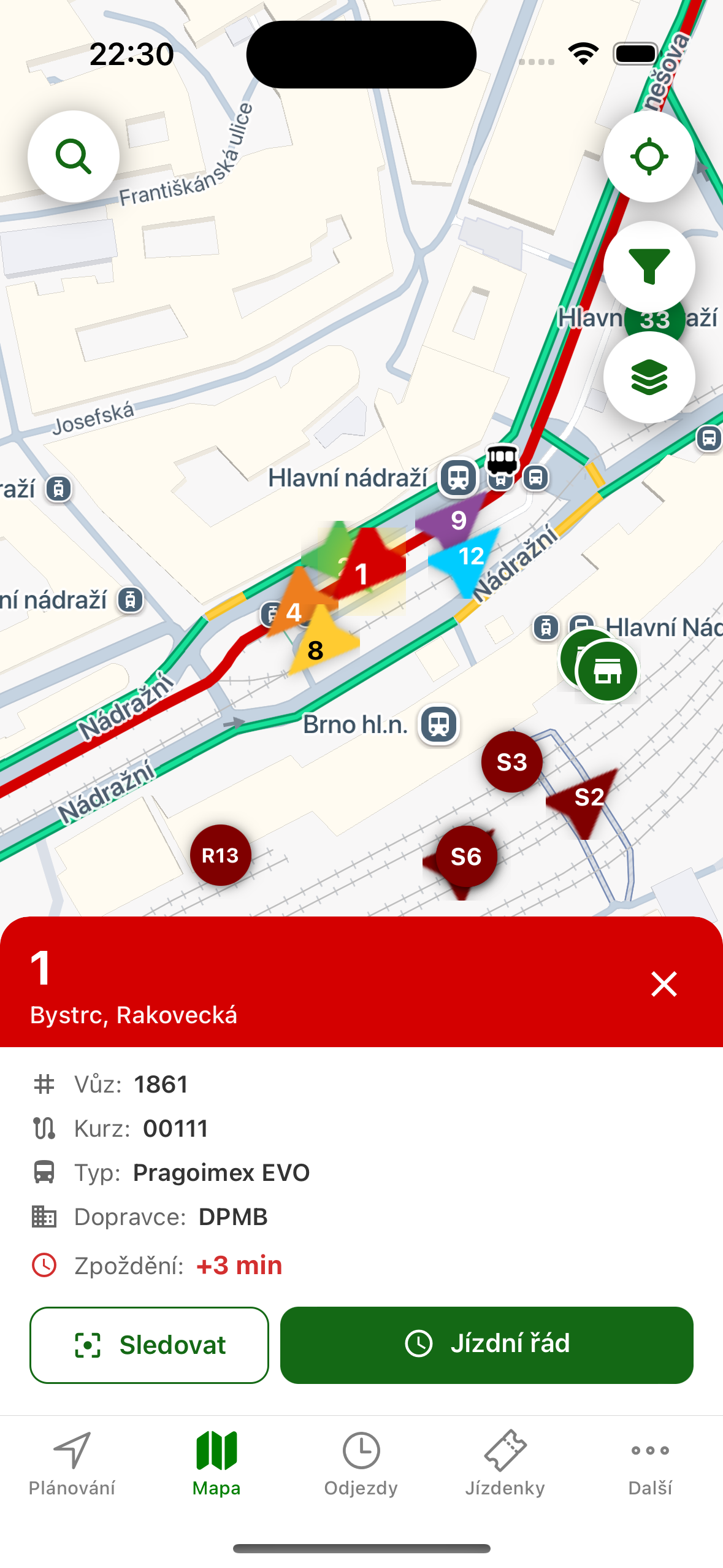 Screenshot z aplikace Rutio